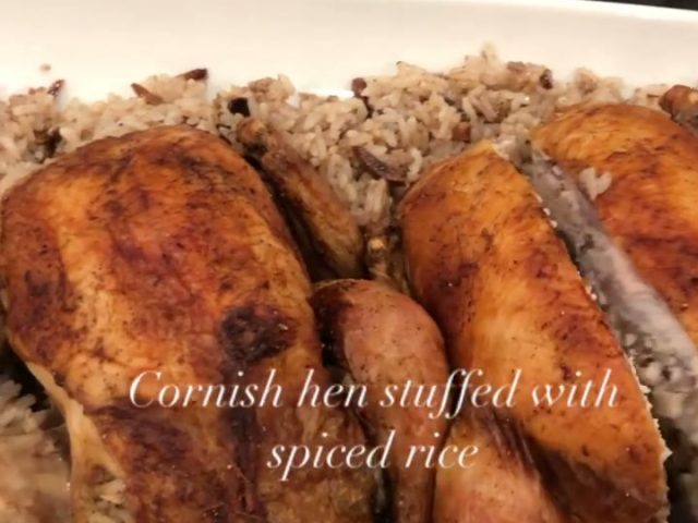 cornish hen stuffed with spiced rice دجاج محشي