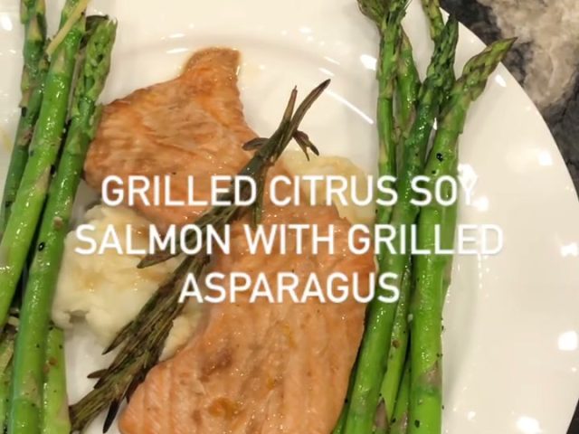 grilled citrus soy salmon with grilled asparagus