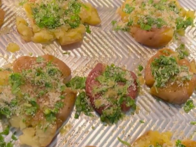 Parmesan breadcrumb crispy smashed potatoes