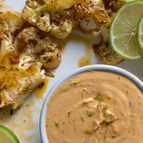 roasted cauliflower steaks with peri peri feta sauce