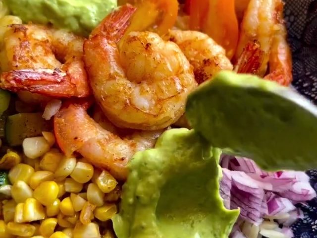 Orzo Shrimp Bowl With Avocado Crema