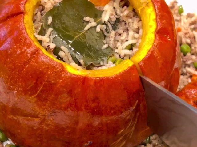 Dirty rice stuffed pumpkin