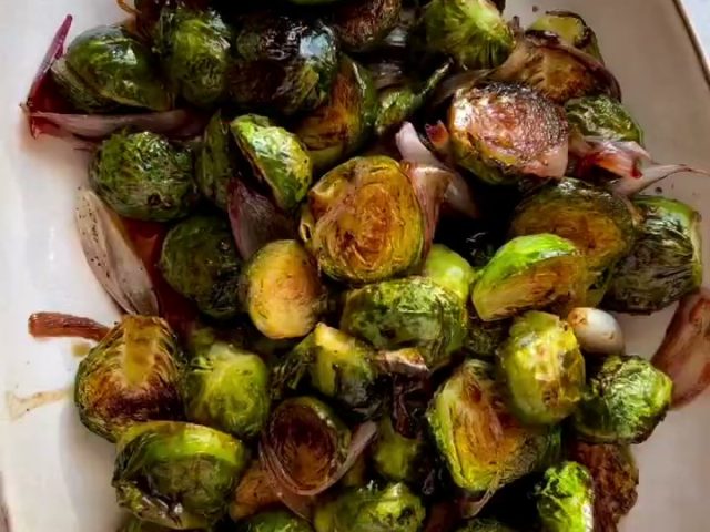Roasted Brussels sprouts with shallots and pomegranate molasses