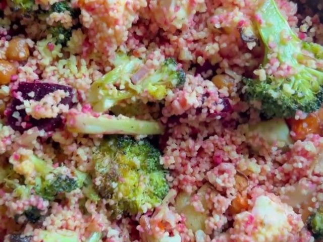 Roasted Vegetable Couscous salad with Golden dressing