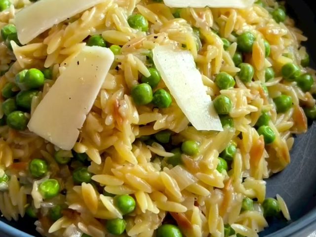 Pea shallot orzotto