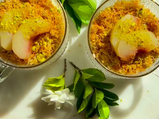 Peach knafeh custard cups