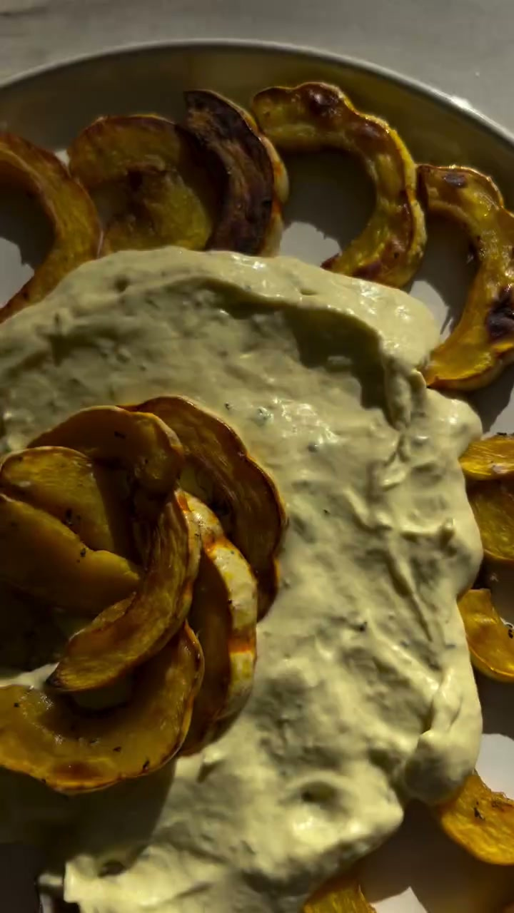 Pumpkin green onion confit spread with roasted delicata squash