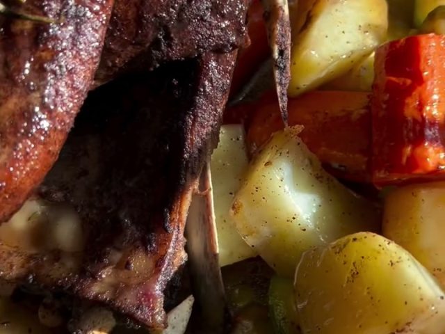 Roasted lamb shoulder with vegetables