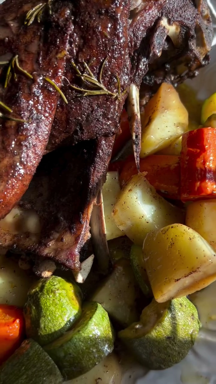 Roasted lamb shoulder with vegetables