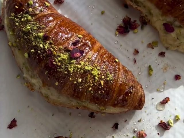 Pistachio Ashta filled croissant