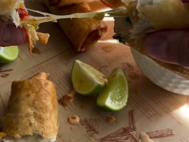 Southwestern egg rolls with creamy honey chipotle sauce
