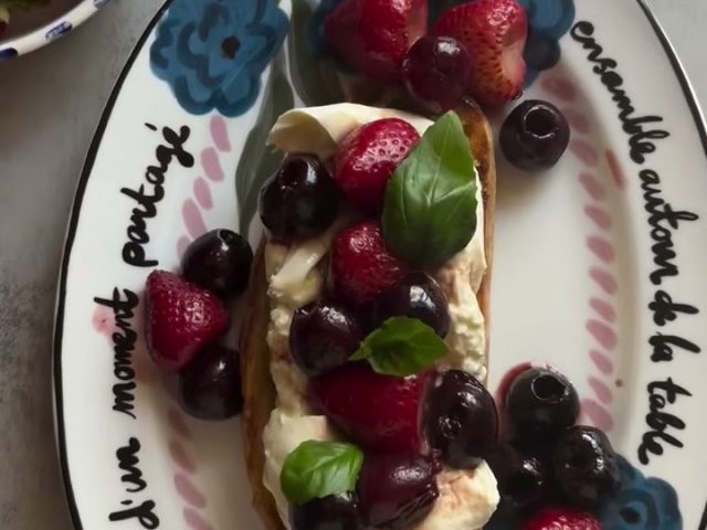 Burrata Strawberry Cherry Toast with Walnut Pesto
