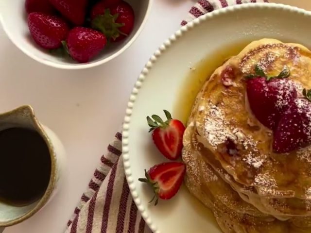Fresh strawberry pancakes