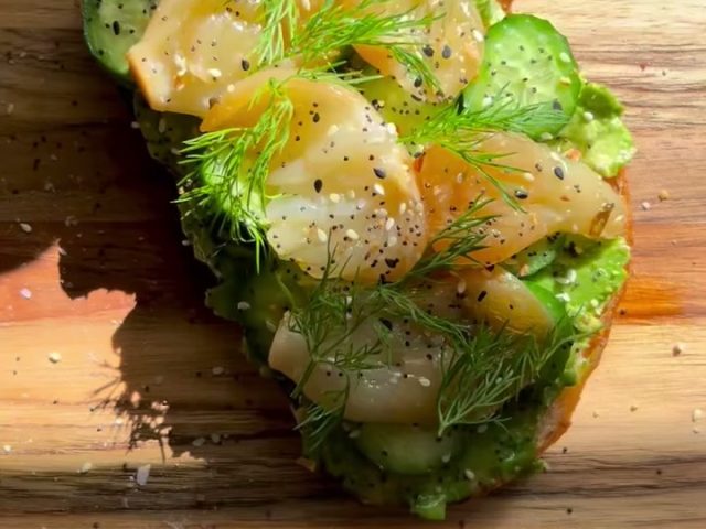 Onion Confit, Cucumber, and Avocado Toast