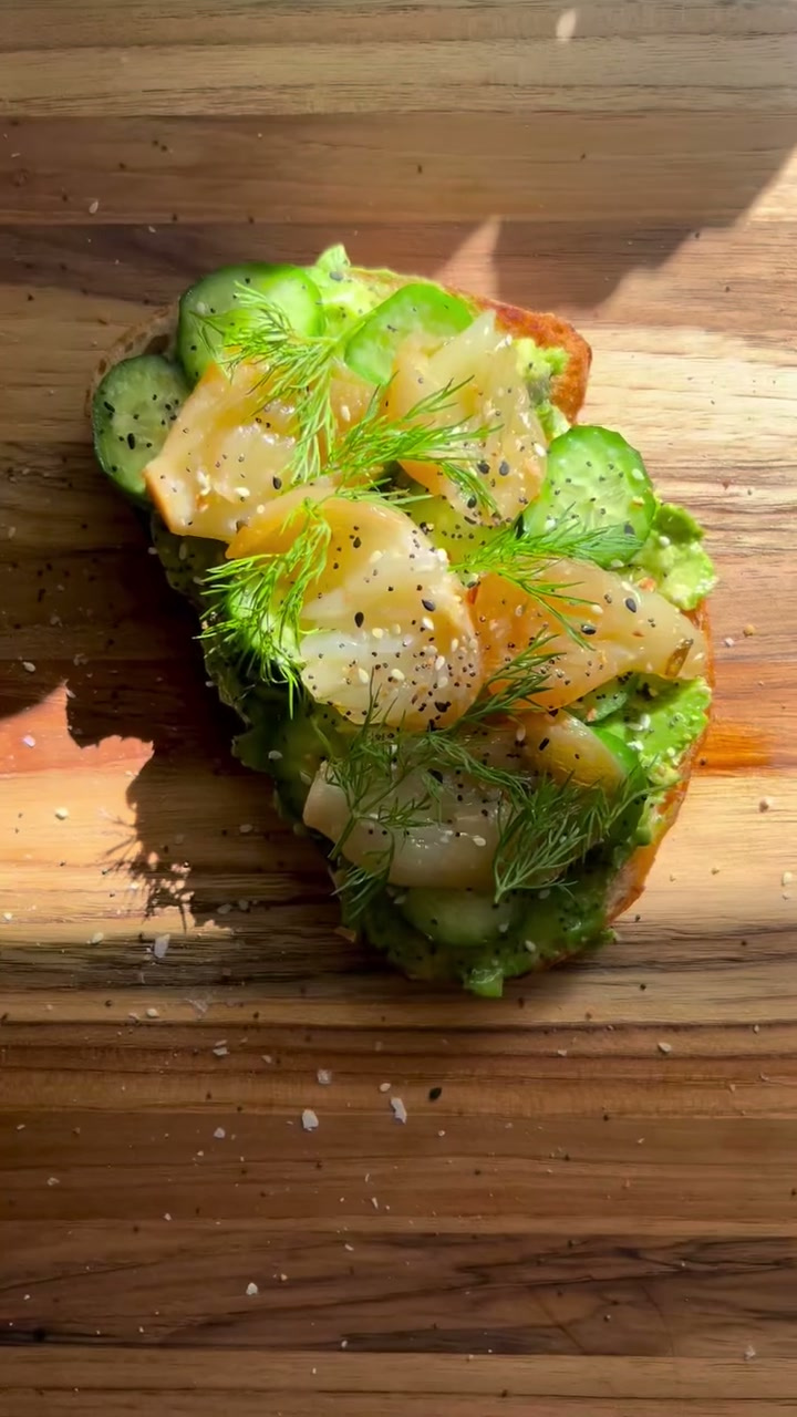 Onion Confit, Cucumber, and Avocado Toast
