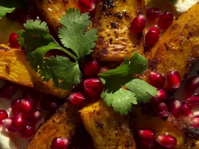 Roasted pumpkin with whipped cheese spread
