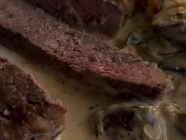 Dinner for two steak frite with mushroom sauce