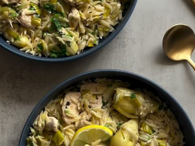 Chicken artichoke orzo one pan dinner