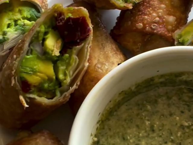 Avocado Egg Rolls with Cashew Tamarind Sauce