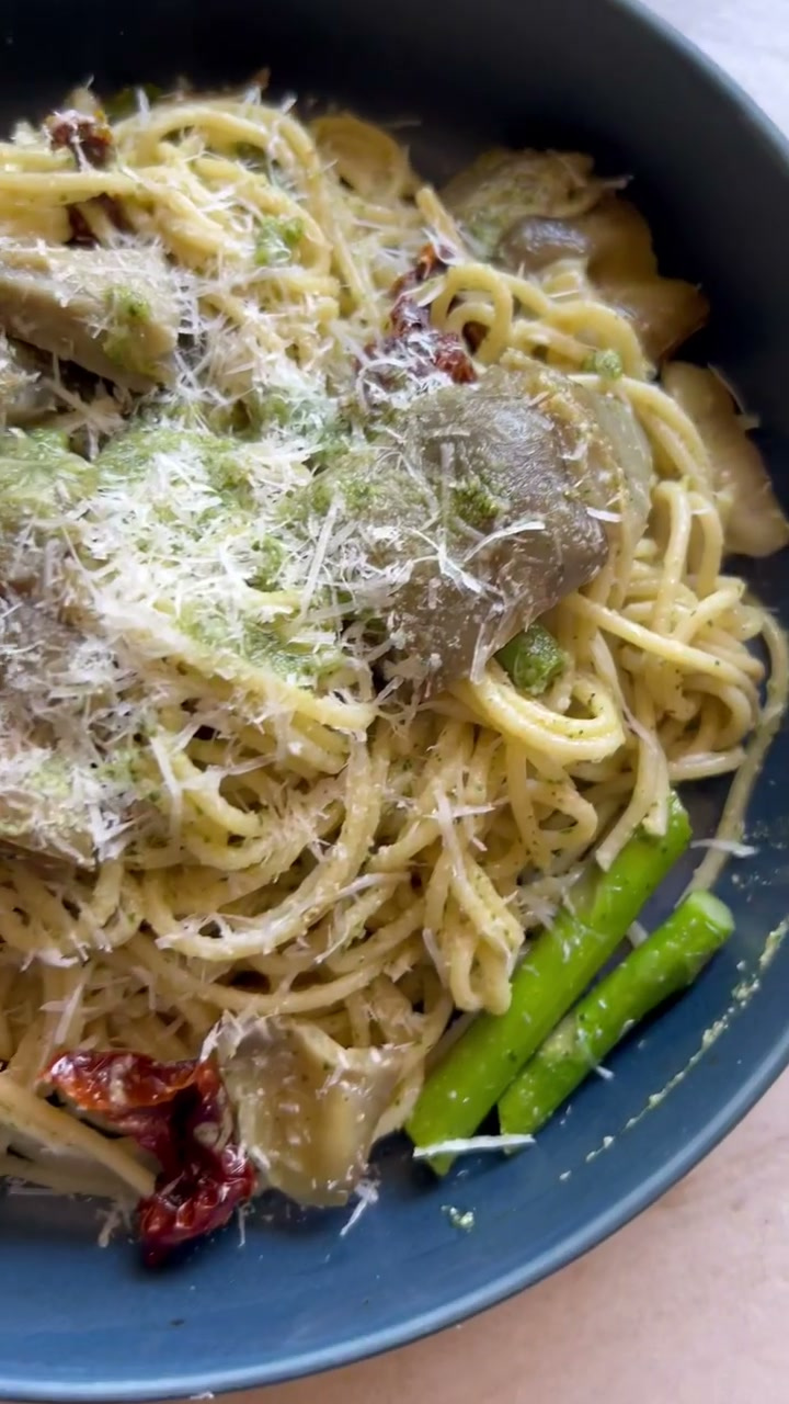 Artichoke Asparagus Pesto Pasta