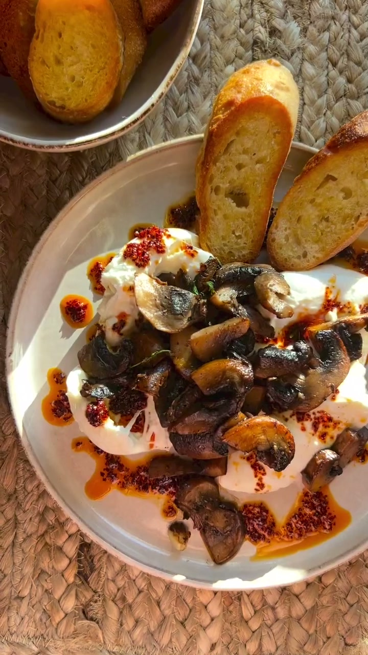 Burrata Mushroom Chili Oil Crostini