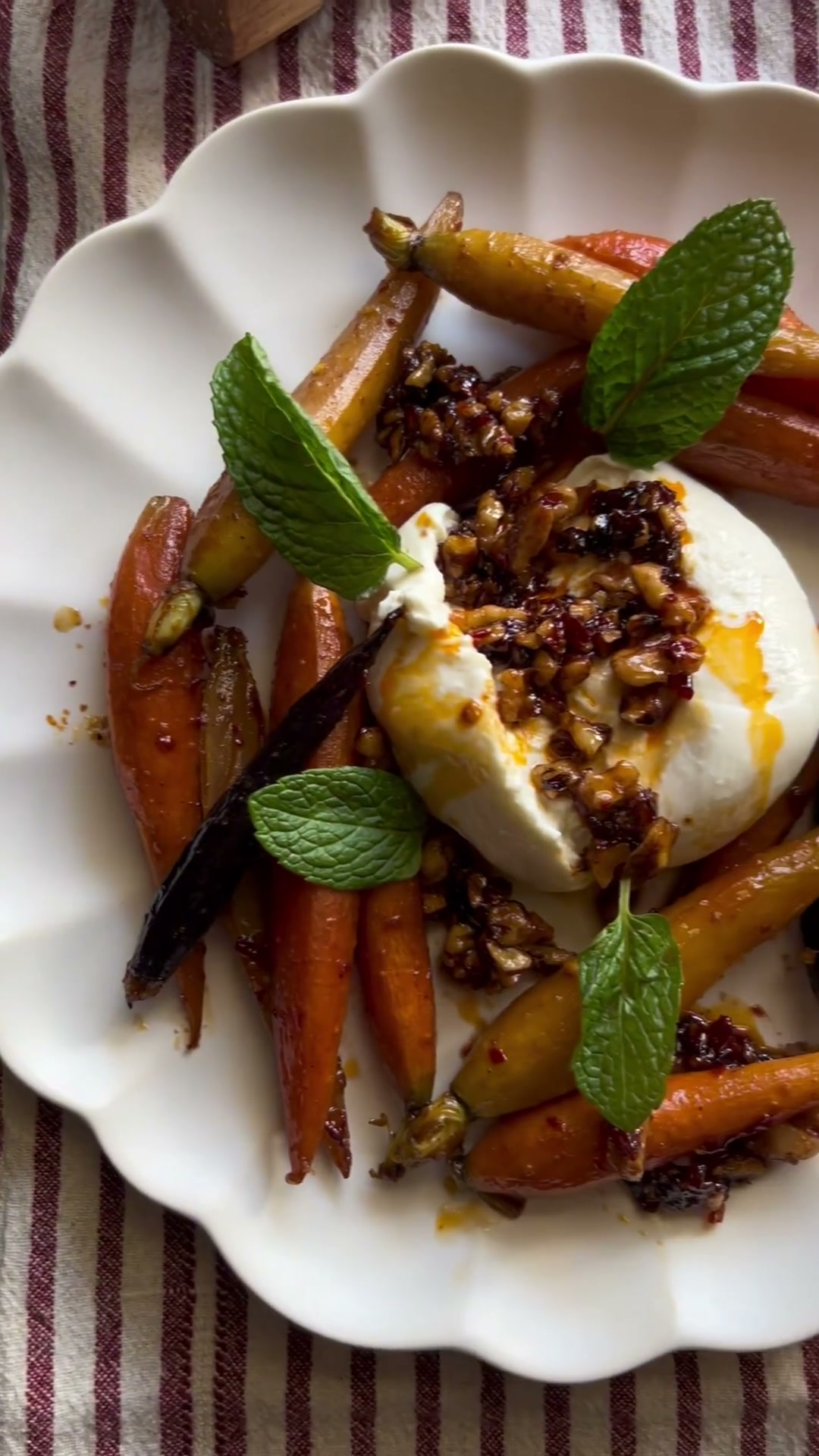 Burrata Nested in Harrisa Honey Walnut Roasted Carrots