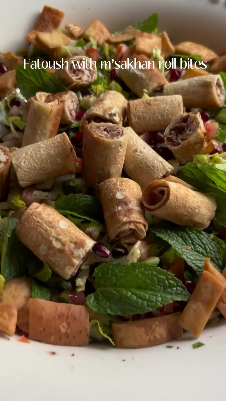 Fattoush with M’sakhan Roll Bites