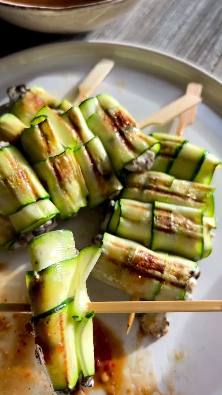 Grilled Zucchini Rolls on Skewers