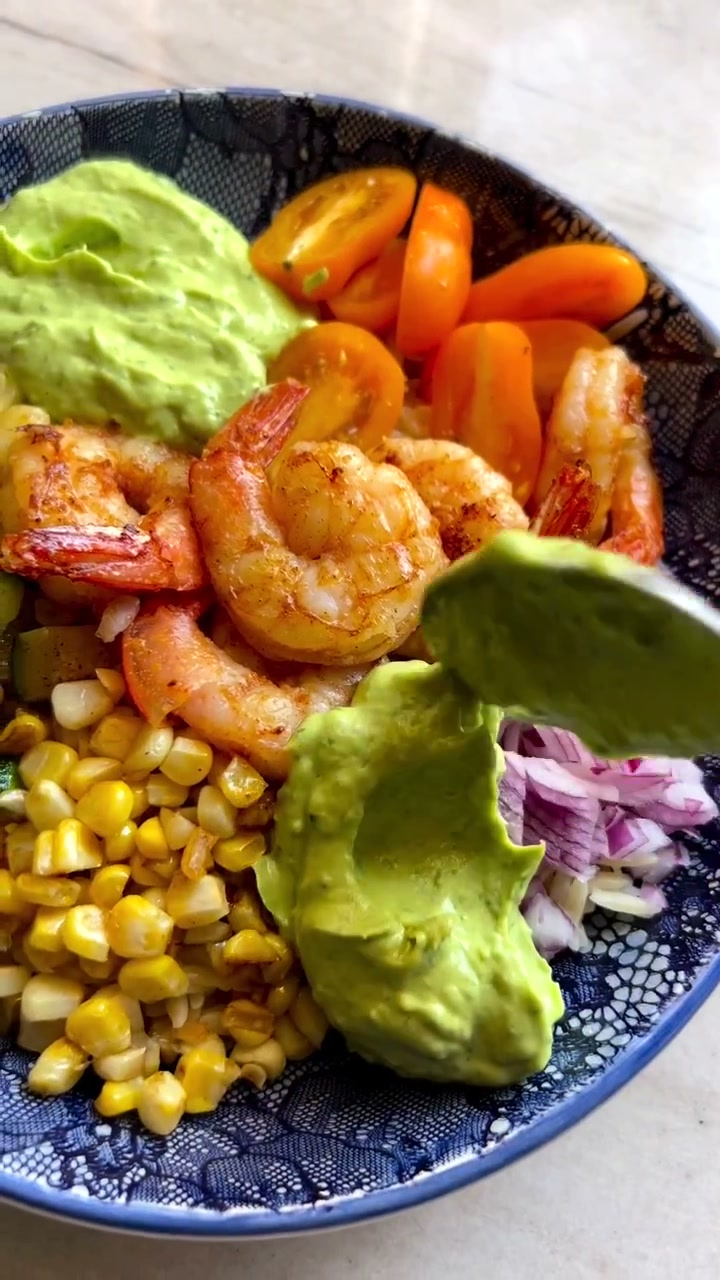 Orzo Shrimp Bowl with Avocado Crema