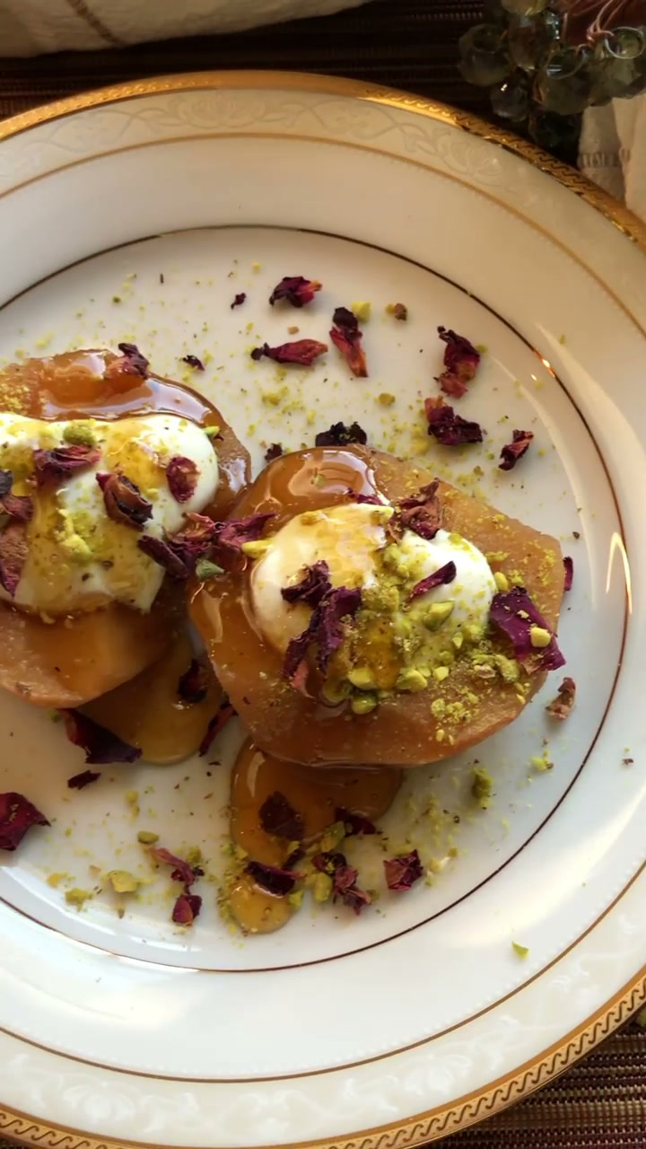 Poached Quinces with Cream