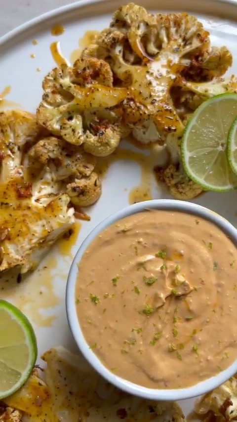Roasted Cauliflower Steaks with Peri Peri Feta Sauce