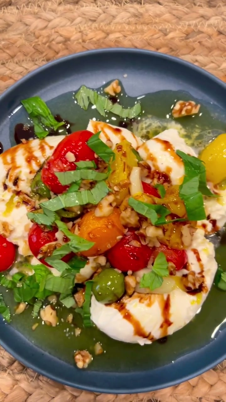 Roasted Cherry Tomato Olive Topped Burrata