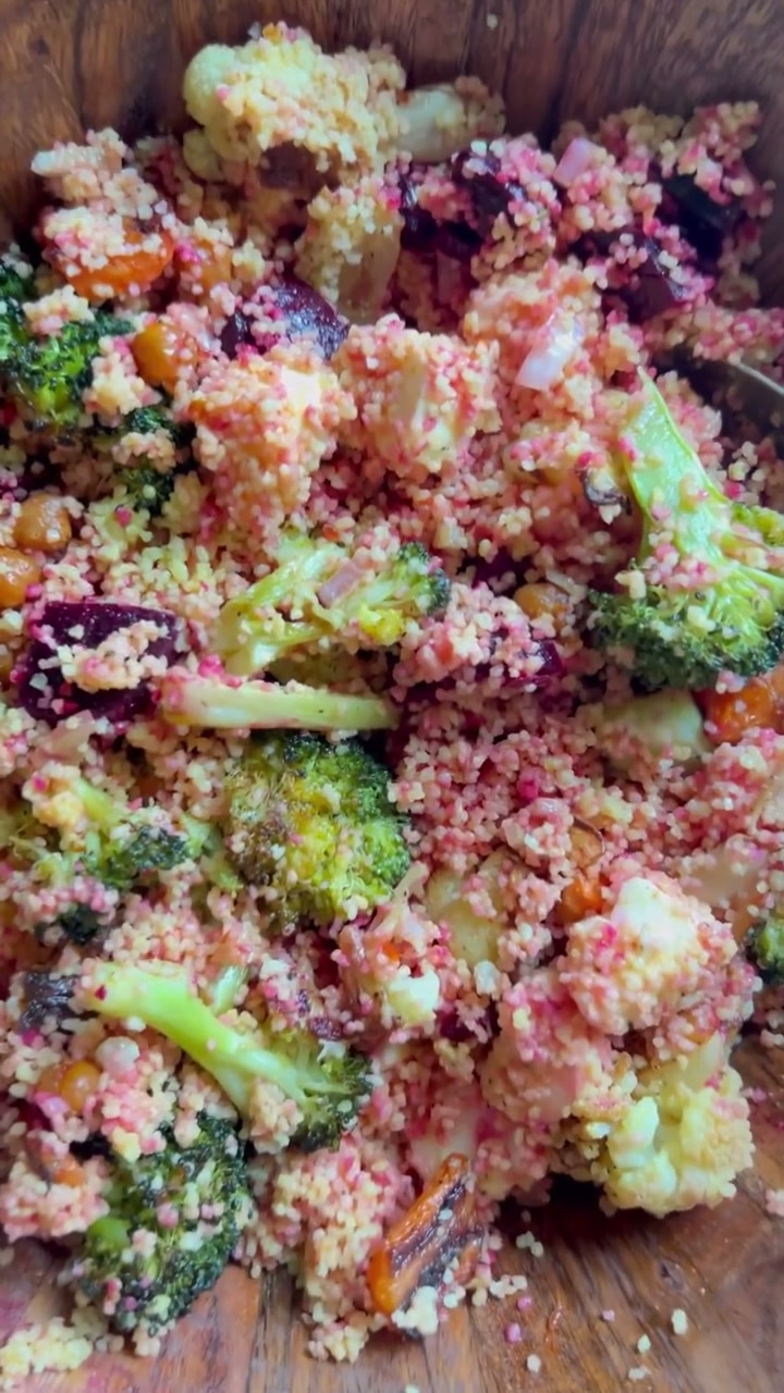 Roasted Vegetable Couscous Salad with Golden Dressing